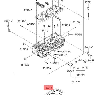 Hyundai/Kia 223114A700 Прокладка ГБЦ для Hyundai и Kia с дизельным двигателем 2,5 CRDI