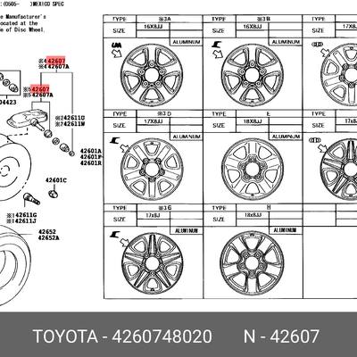 Toyota 42607-60010 42607-60010 Датчик давления воздуха в шинах