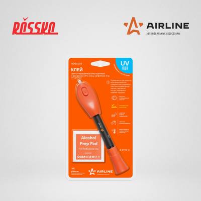 AIRLINE ADGC003 Клей светоотверждаемый многоцелевой c фонариком UV и очищ. салфеткой, 4 гр.