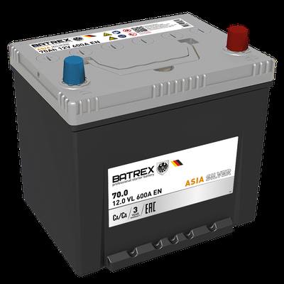 BATREX 4610082700369 Аккумулятор ASIA SILVER 70 Ah, 600 A, 230 х 175 х 221 обр. 95D23L