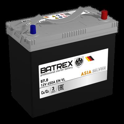 BATREX 4610082700802 Аккумулятор ASIA SILVER 57 Ah, 450 A, 236 х 128 х 221 обр. 75B24L