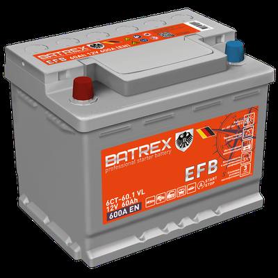 BATREX 4610082700413 Аккумулятор EFB 60 Ah, 600 A, 242 х 175 х 190 прям.