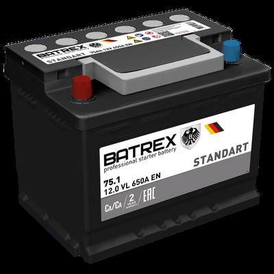 BATREX 4610082700666 Аккумулятор STANDART 75 Ah, 650 A, 276 х 175 х 190 прям.
