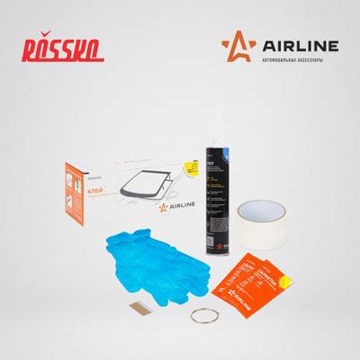 AIRLINE ADGC026 Клей для вклейки стёкол (набор: клей PU 310мл., салф.очищ.с раствор.2 шт., лезвие, скотч, струна, перчатки)