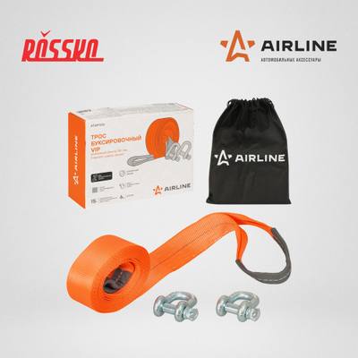 AIRLINE ATWP006 Трос VIP буксировочный усиленный (лента) 15 т, 6 м , 2 металл. шакла, с мешком